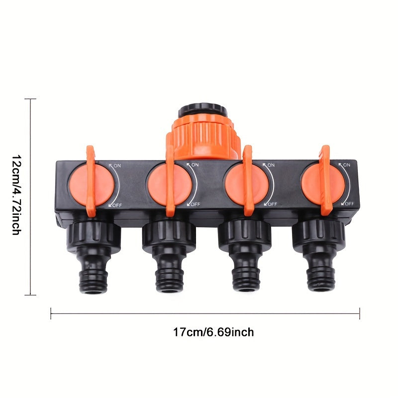 Four-Way Garden Hose Connector with Switch, Universal Thread, PVC Material