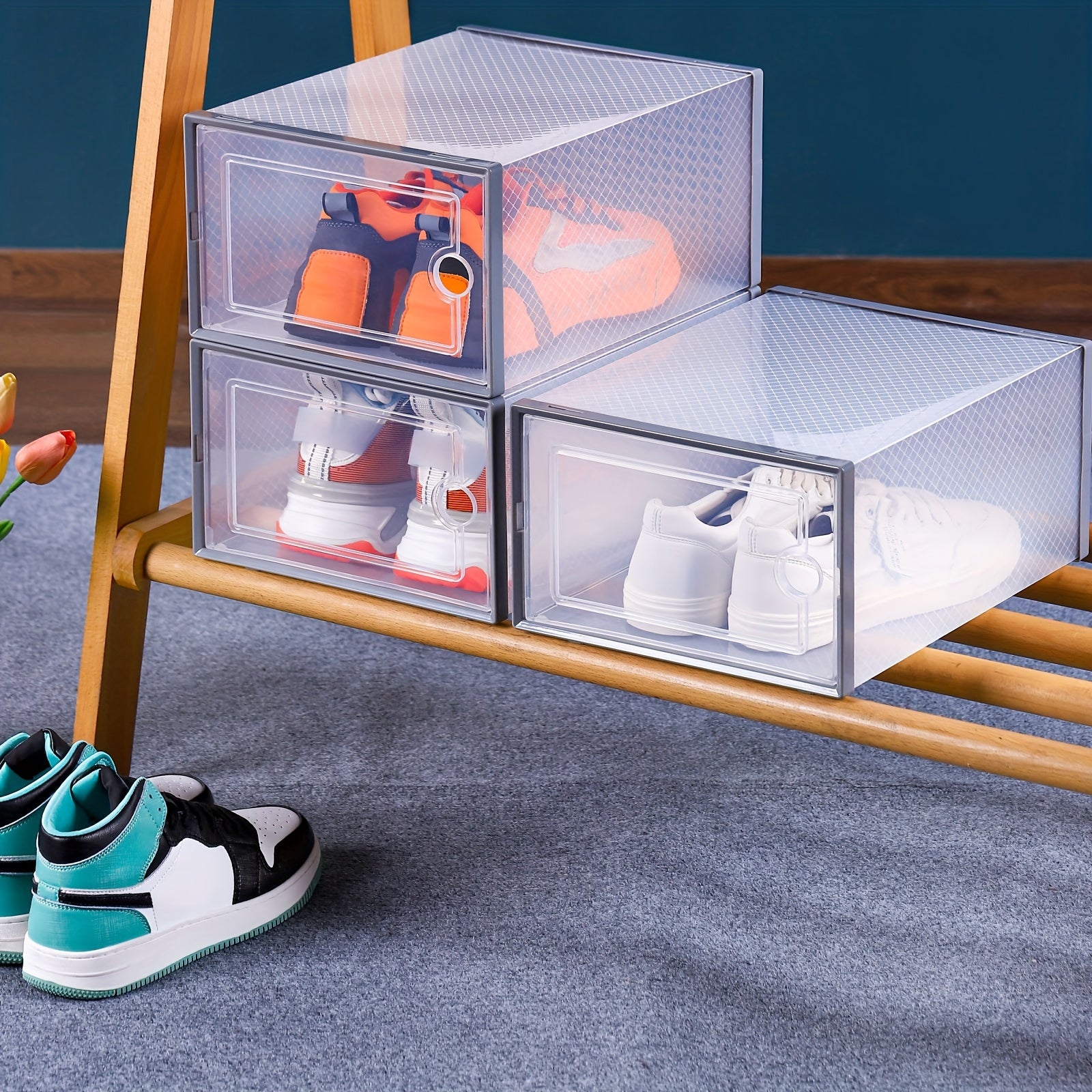 12 Pack Clear Plastic Shoe Storage Boxes Dustproof Moisture-Resistant with Front and Back Access