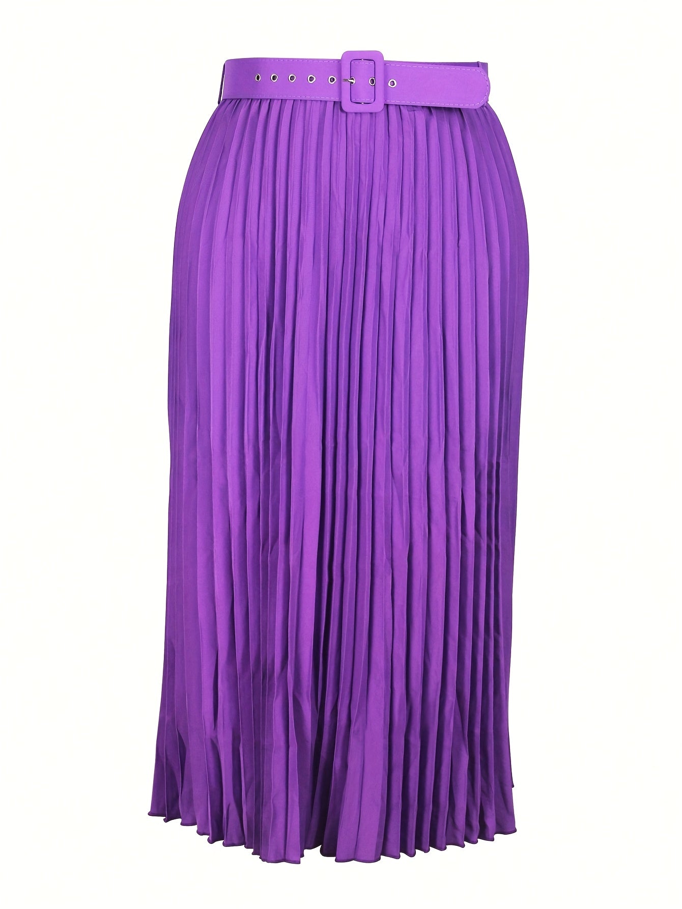 Plus-Size Elegant Midi Skirt With Belt Black Polyester Fashion