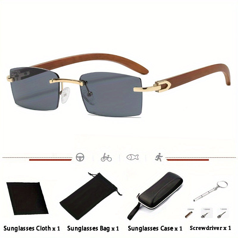 Gafas de sol rectangulares sin montura para hombre 2023, estilo retro, marco pequeño, gafas sin montura