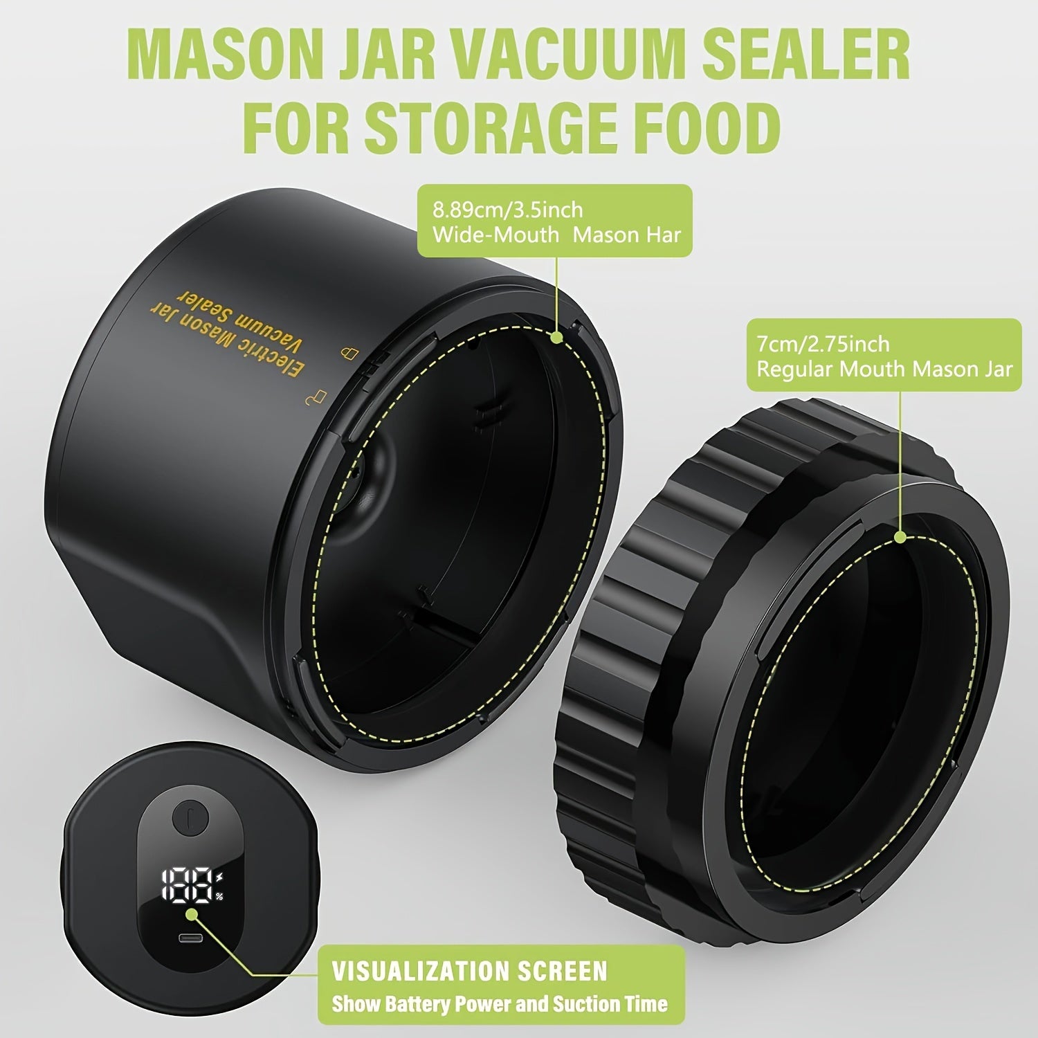 Kit de sellador al vacío para tarros Mason de 10 piezas con batería recargable por USB para almacenamiento de alimentos