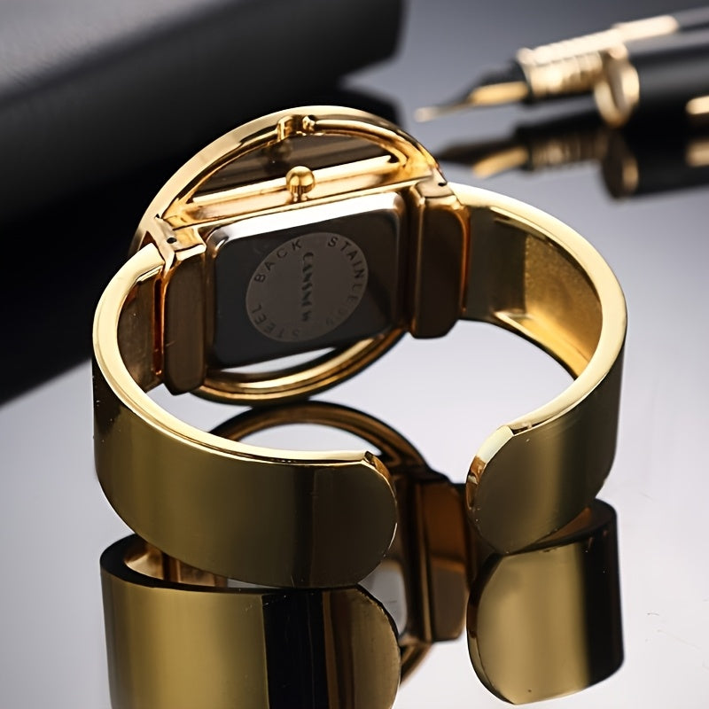 Women's Quartz Bracelet Watch Large Golden Dial Alloy Band Casual