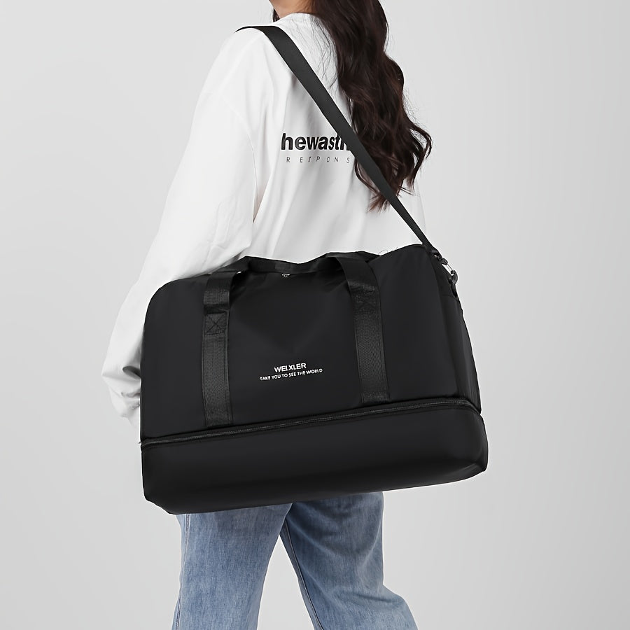 Nylon Travel Duffel Bag Set with Adjustable Straps Shoes Electronics Wet Dry Separation for Gym Beach Business