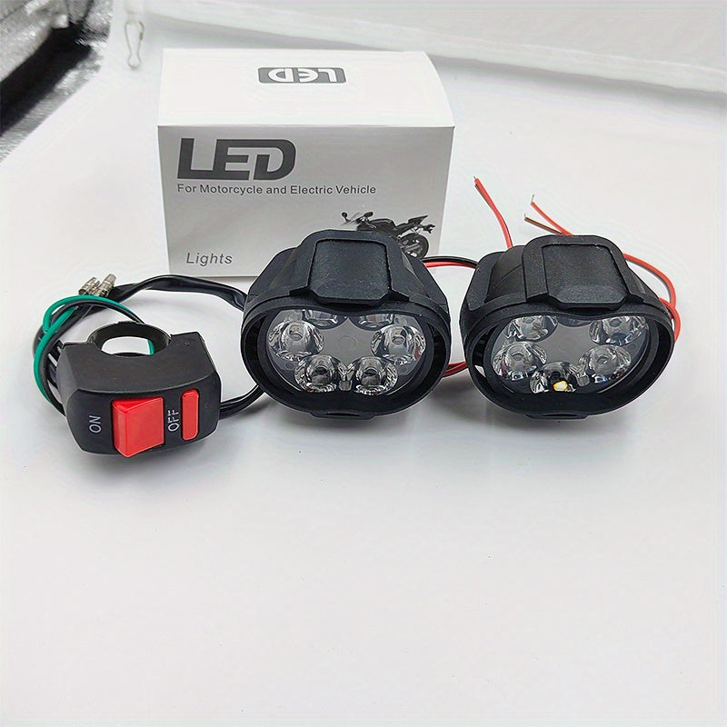 Set of 2 LED Motorcycle Lights with Switch 6500K White 1200LM for ATV UTV Scooter