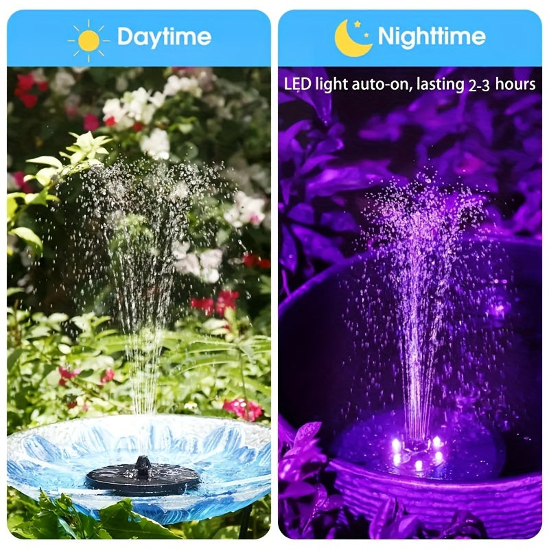 Solar Fountain Pump with LED Light Lithium Battery Garden Water Feature 7 Nozzle Modes