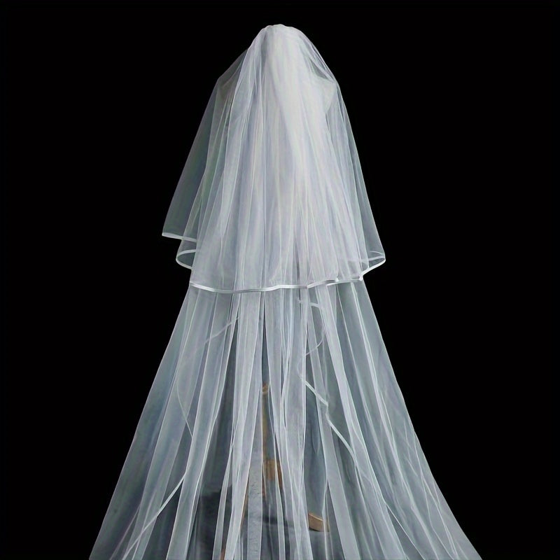 Bridal Veil with Star Design and Double Layer Yarn Fabric for Weddings