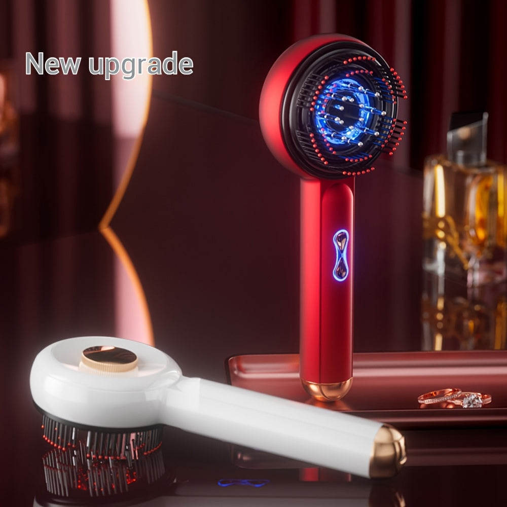 USB orqali zaryadlanadigan elektr bosh massajchisi, portativ dizayni va spa sifatida soch parvarishi uchun bir nechta funksiyalari bilan. 1500mAh litiy batareyasini o'z ichiga oladi va qora rangda qizil aksentlar bilan.