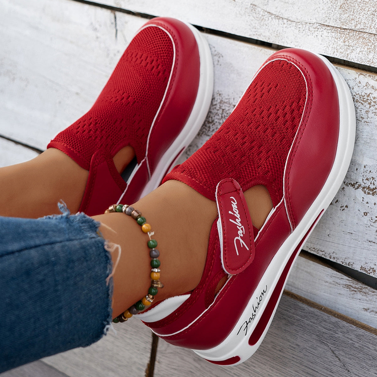 Women's Casual Mesh Sneakers with Supportive PU Sole in Red