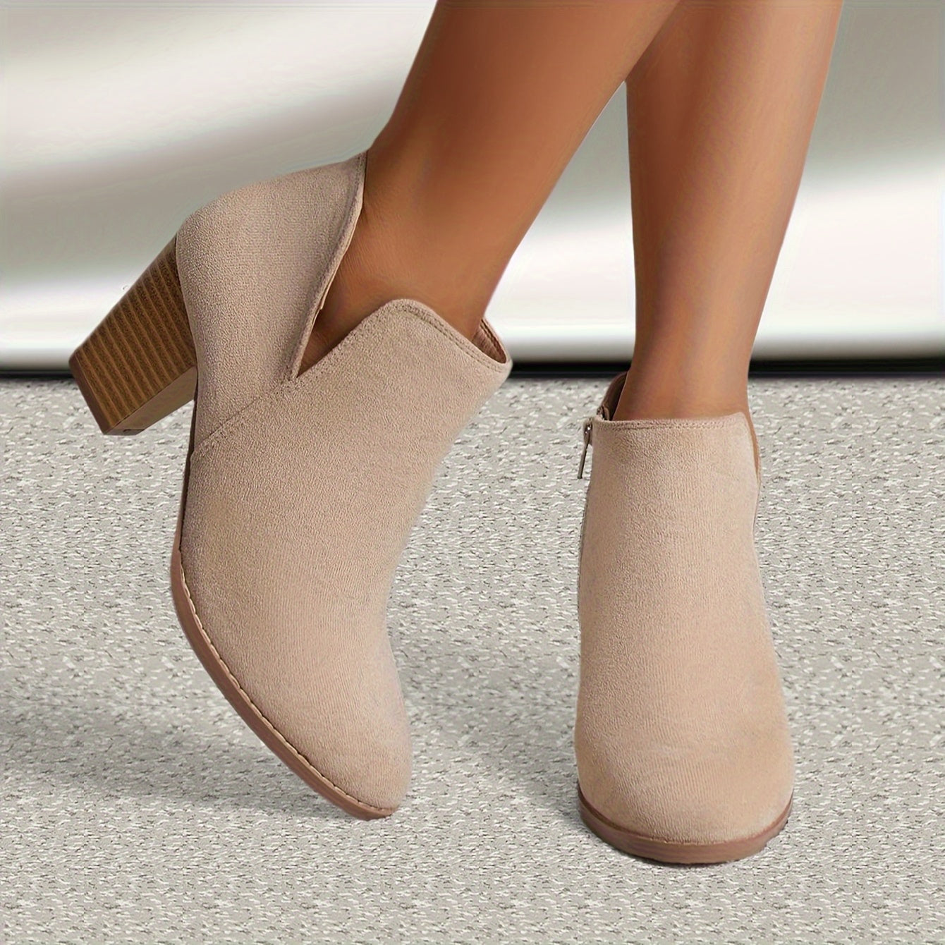 Women's Ankle Boots With Zipper Closure, High Block Heels, PU Lined