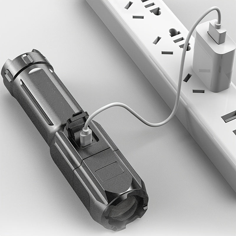 Linterna LED recargable con 3 modos, zoom compacto para camping y uso de emergencia