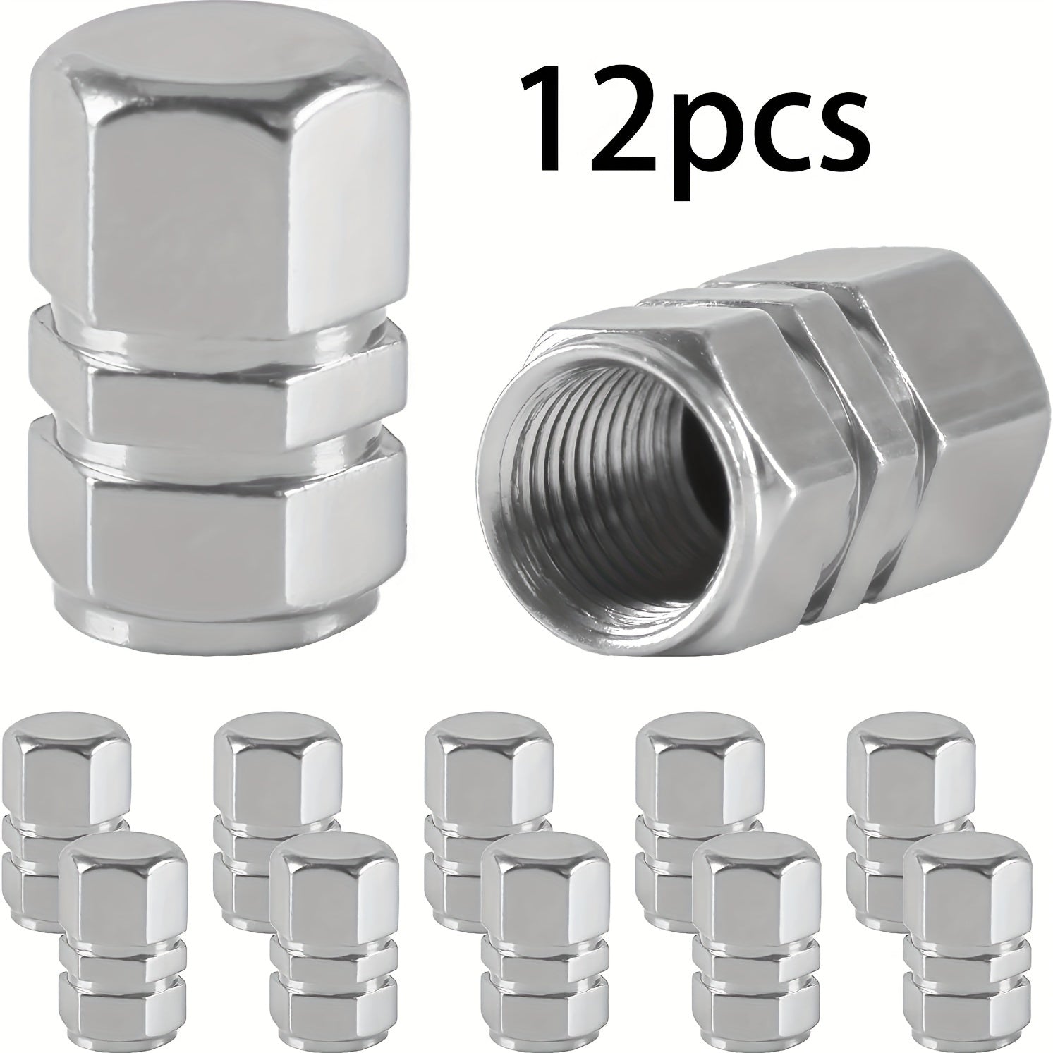 12pcs Aluminum Tire Valve Caps Hexagonal Dustproof Leak-Proof for Cars SUVs Bikes Trucks