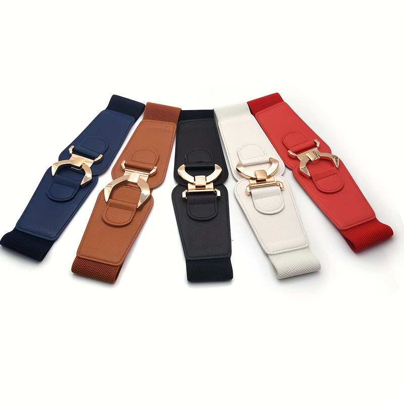 Женский широкий эластичный ремень из PU с металлической пряжкой для платьев и пальто
