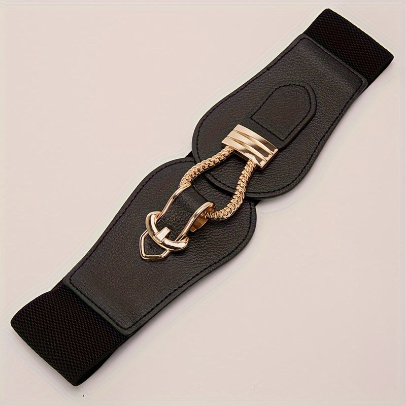 Wide Elastic Waist Belt for Women Faux Leather Dress Coat Fashion Accessory