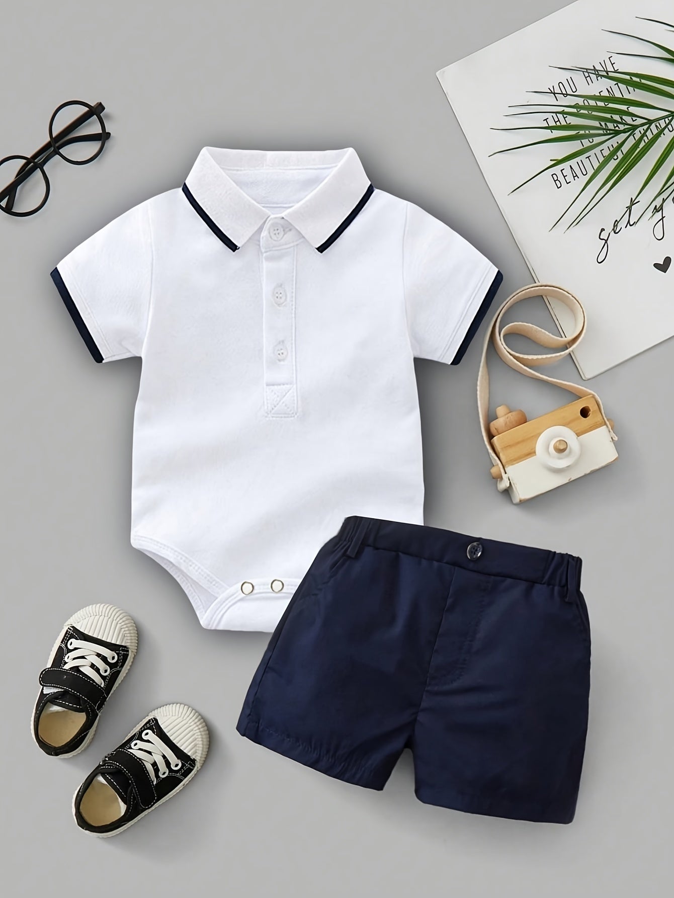 Boys Cotton Polo Shirt and Shorts Set for Infants Toddlers Spring Summer Casual Solid Color