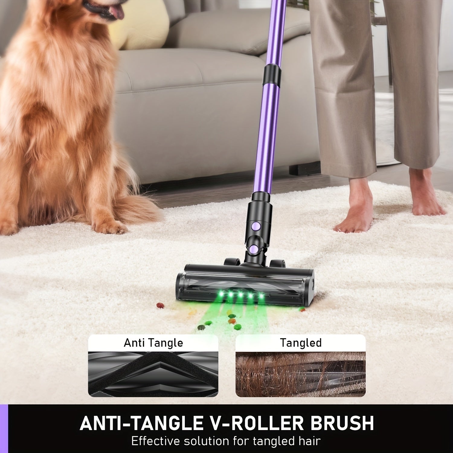 Purple Cordless Stick Vacuum Cleaner with LED Display 150W 30KPa Suction Rechargeable Battery