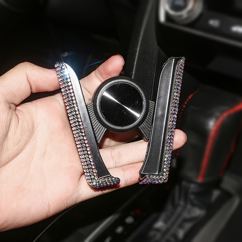 Car Phone Holder Sparkling Rhinestone Dual-Function Air Vent Mount Waterproof Rotatable