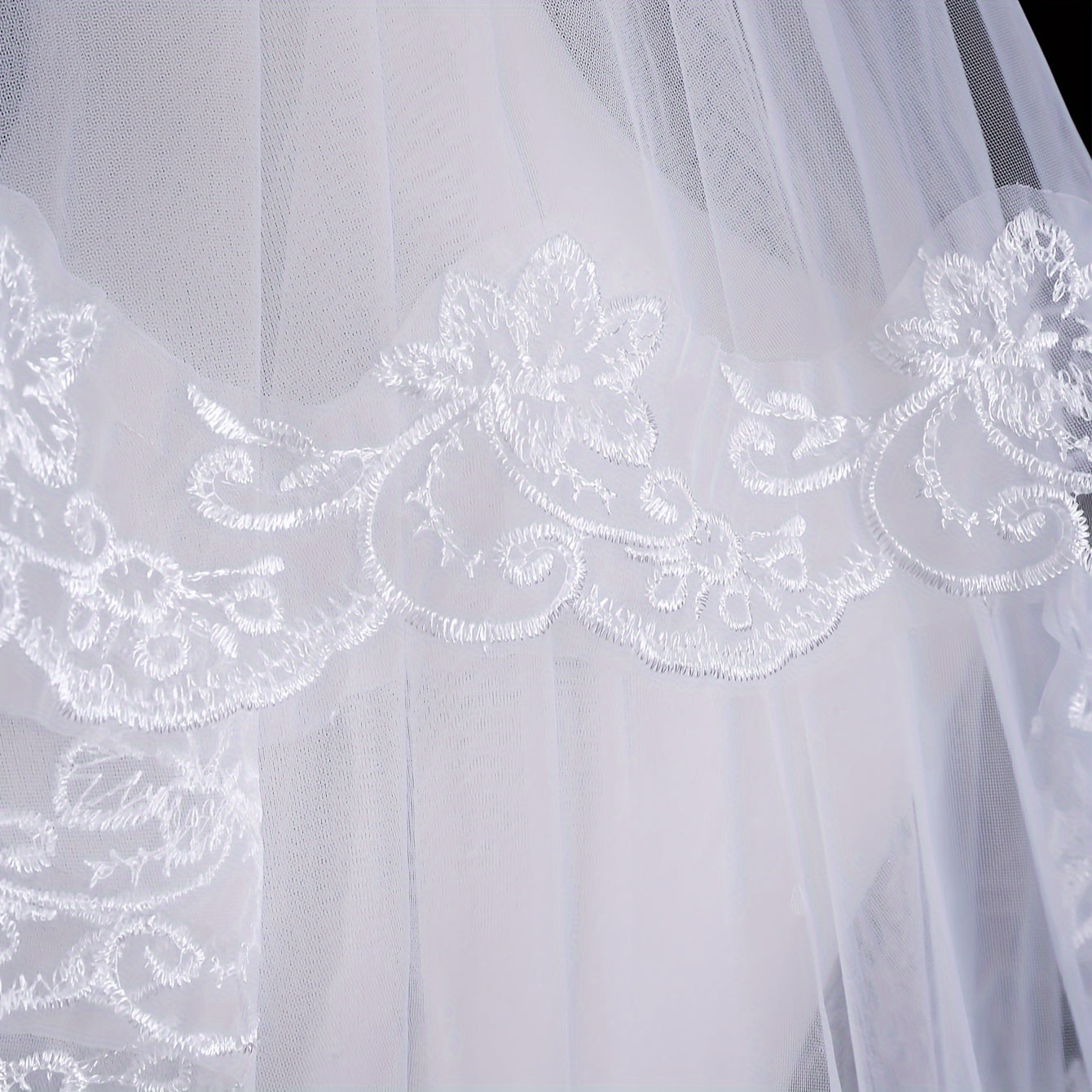 Bridal Veil Lace Trim Floral Pattern Polyester for Photoshoots and Weddings