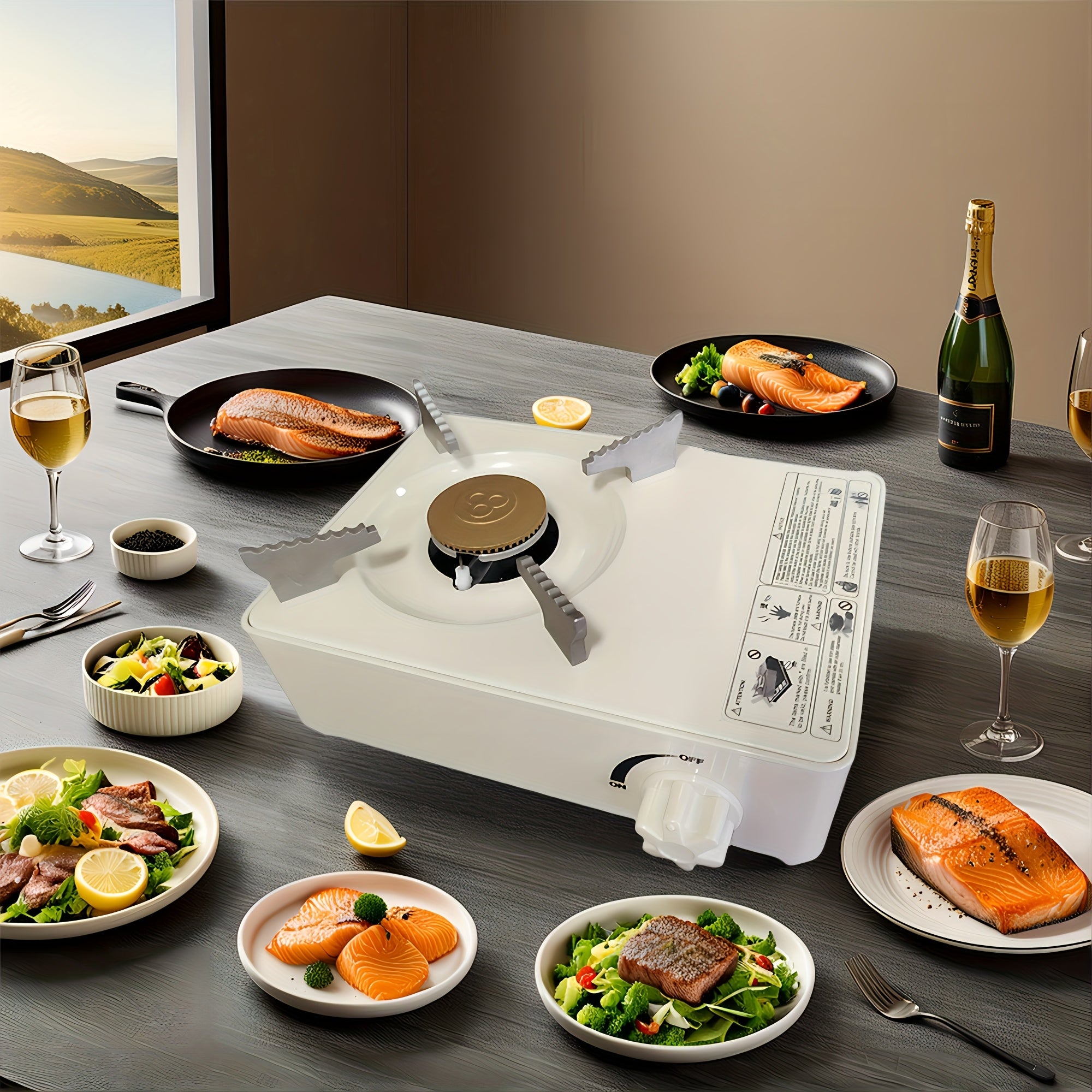 Portable Gas Stove with Safety Lock and Piezo Ignition for Indoor Outdoor Use