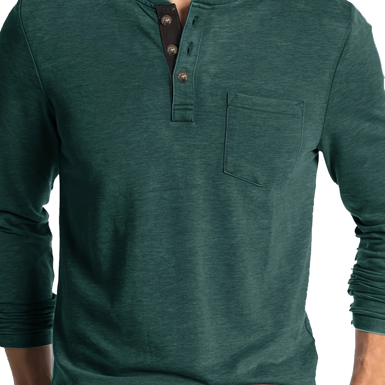 Men's Olive Green Henley Shirt Big & Tall Casual Long Sleeve Stretch