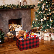 Plaid Christmas Gift Basket Storage Box with Handles for Home or Office Red Black