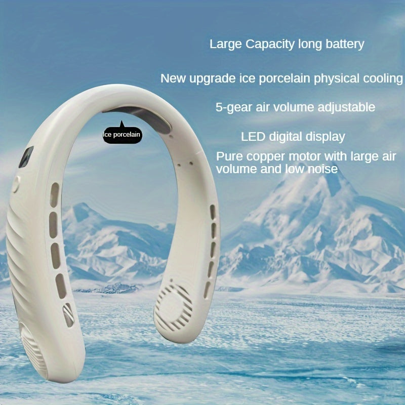 Portable Neck Fan USB Rechargeable Personal Cooling Device Adjustable Size 17.98cm
