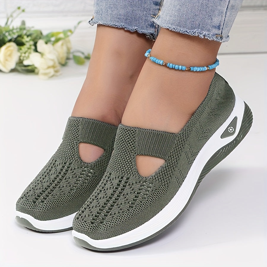 Women's Breathable Knitted Lace-Up Sneakers All-Season Low Top Fabric Shoes