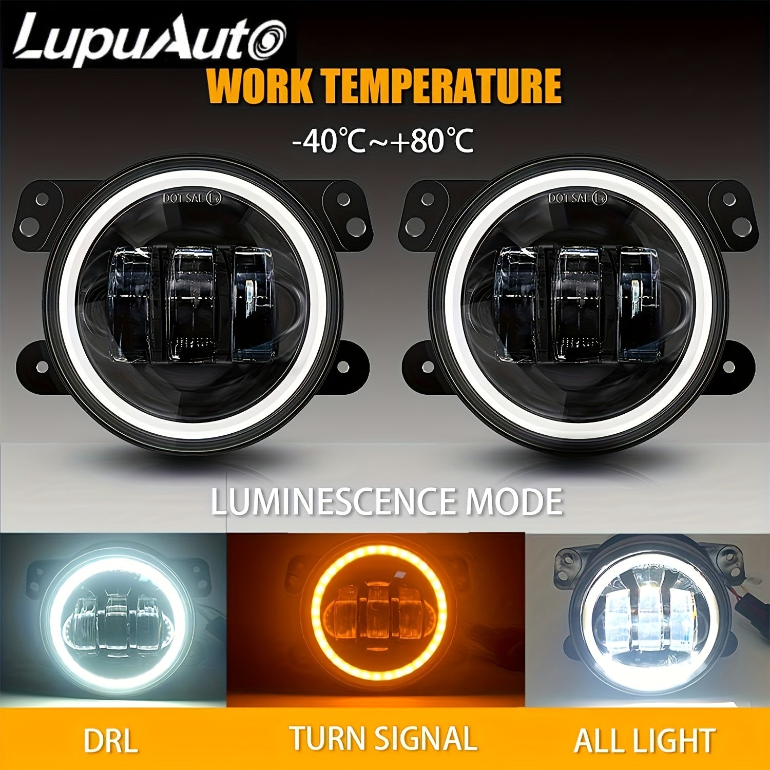 2x 10.16 cm LED Fog Lights for Jeep Wrangler 12V 24V 60W 6000LM