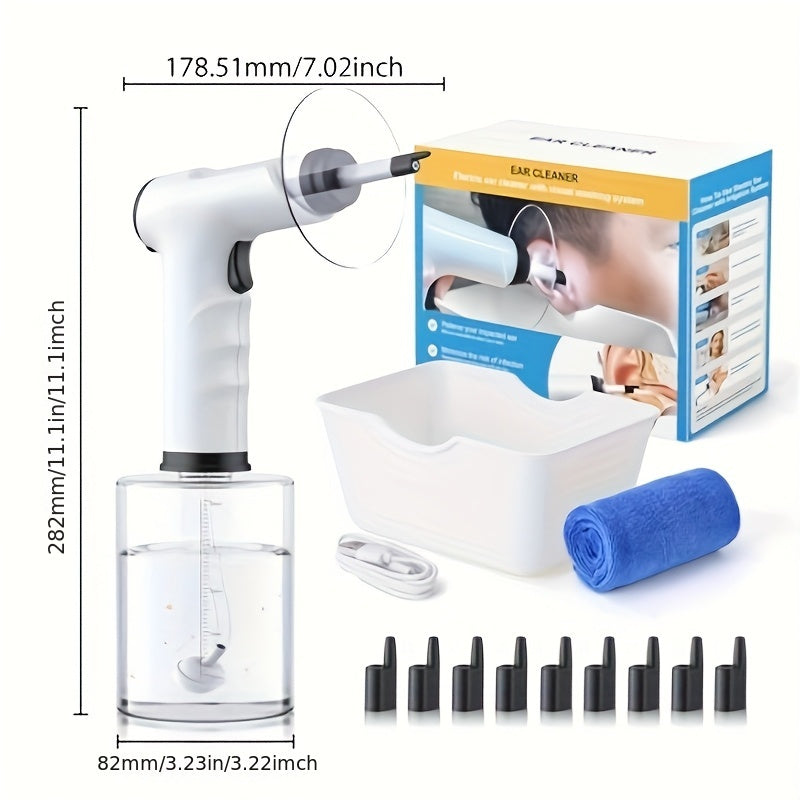 2025 yilgi Elektron Quloq Tozalash To'plami, quloq yuvish tizimi bilan, quloq shilliqni olib tashlash uchun xavfsiz va samarali. 10 ta bir martalik nozzle va kamera bilan quloq shilliqni olib tashlash vositasi kiradi.