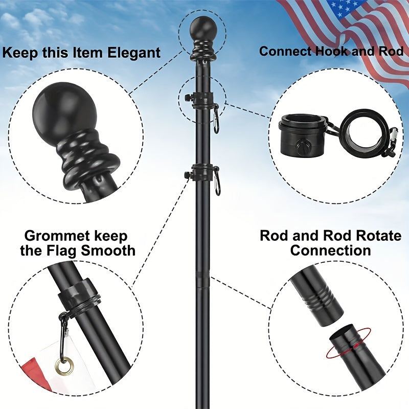 182.88cm Stainless Steel Flag Pole with Rotating Rings for 3x5ft Flags Residential Use