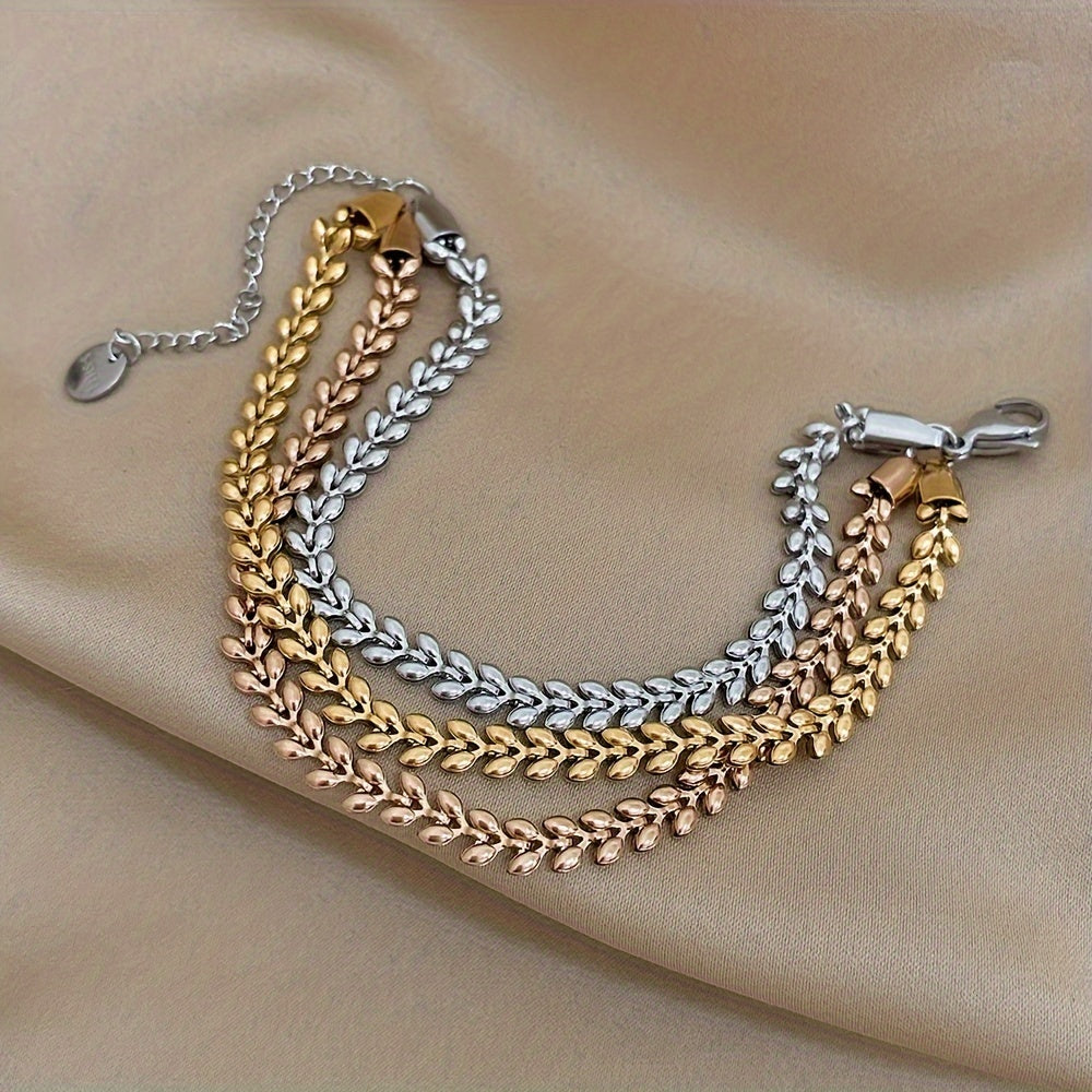 Golden Multi-Layer Chain Bracelet for Women with Wheat Ear Design for Parties
