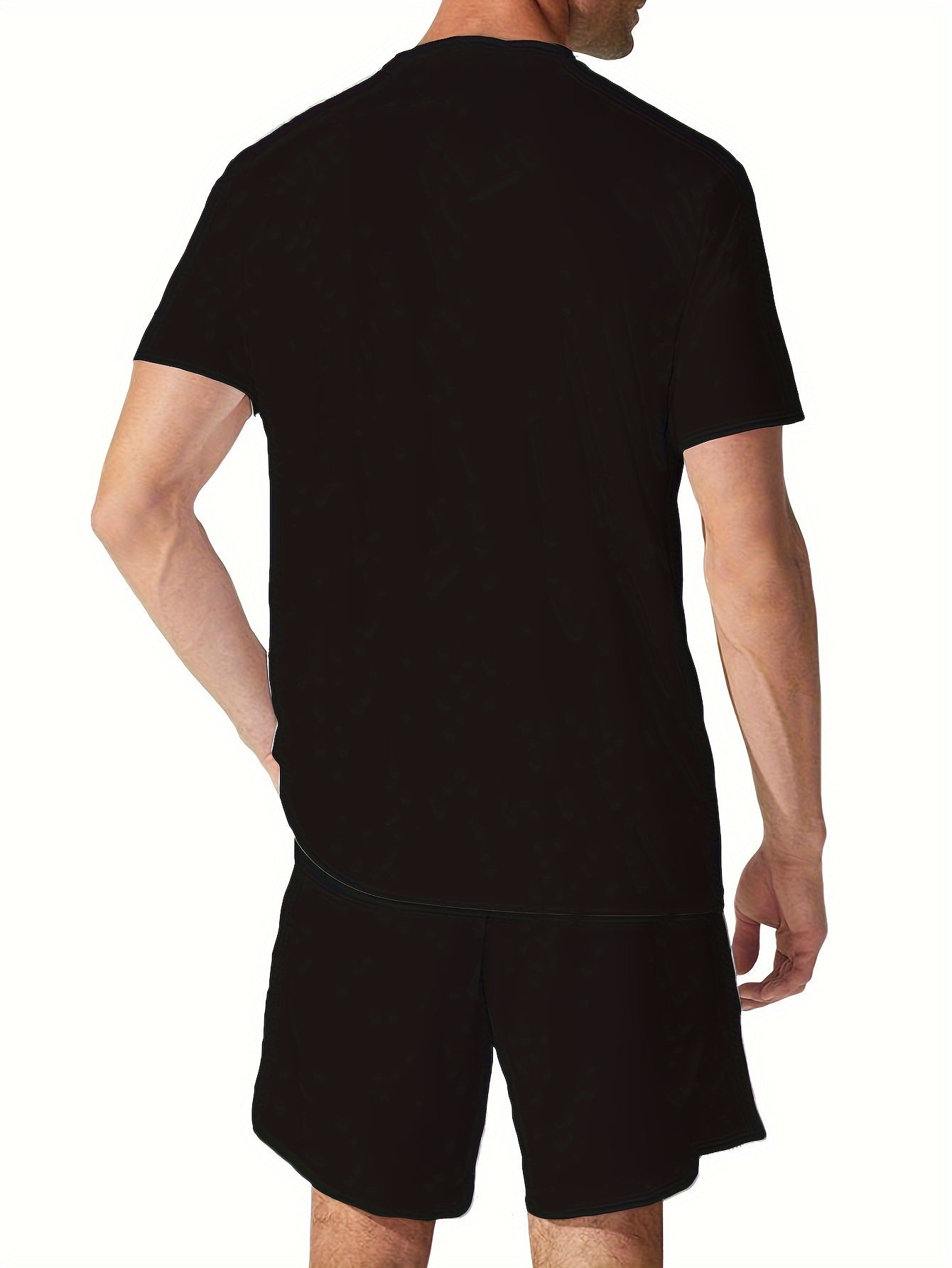 Men's Two-Piece Set Polyester Crew Neck T-Shirt and Drawstring Shorts Summer Casual