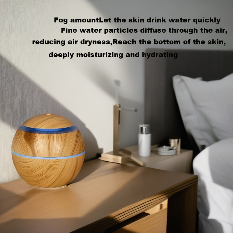 Wood Grain LED Humidifier with Essential Oil Diffuser Night Light USB Cold Mist for Office Home Bedroom