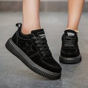 Women Minimalist Star Pattern Lace-Up Casual Sneakers Lightweight Low Top Shoes