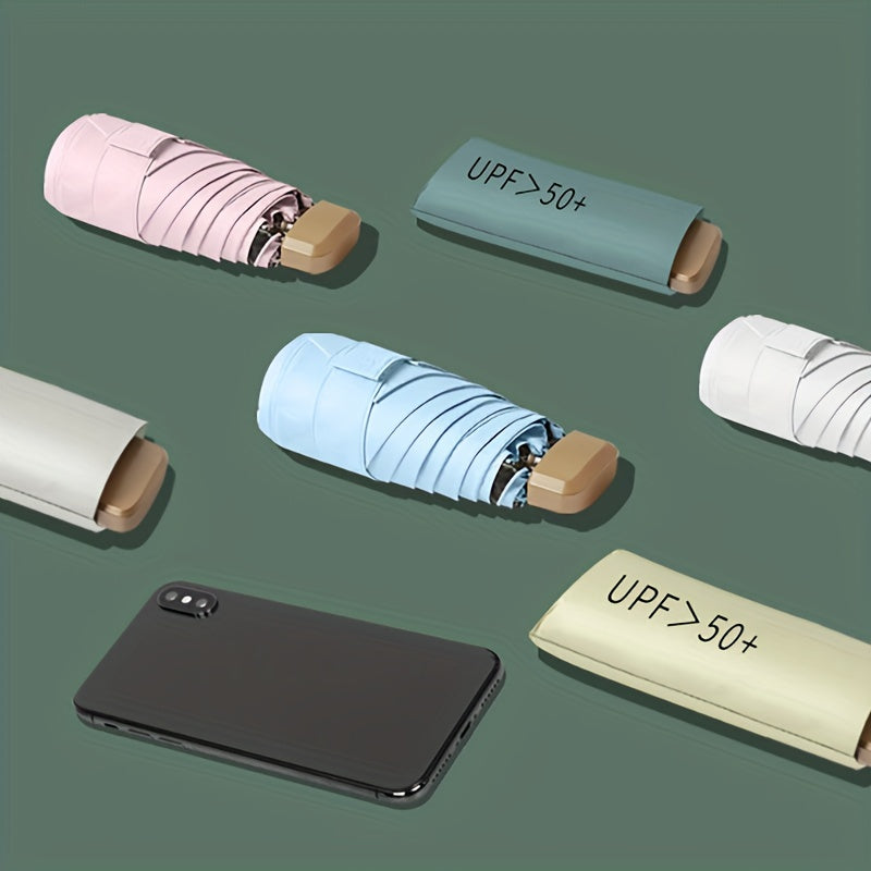 Мини-зонт-раскладушка с 6 спицами, алюминиевой ручкой, компактный, солнце, дождь, портативный, стильный, розовый, синий, белый, серый