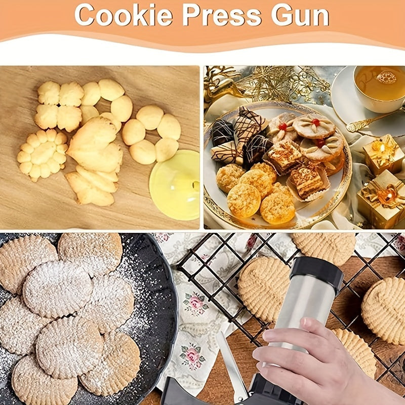 22-Piece Stainless Steel Cookie Press Kit with 13 Discs and 8 Icing Tips for Baking and Decorating
