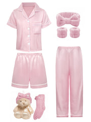 Детский огнеупорный пижамный комплект с бежевым коротким рукавом с воротником кардиганом и подходящими шортами или брюками для весны и осени