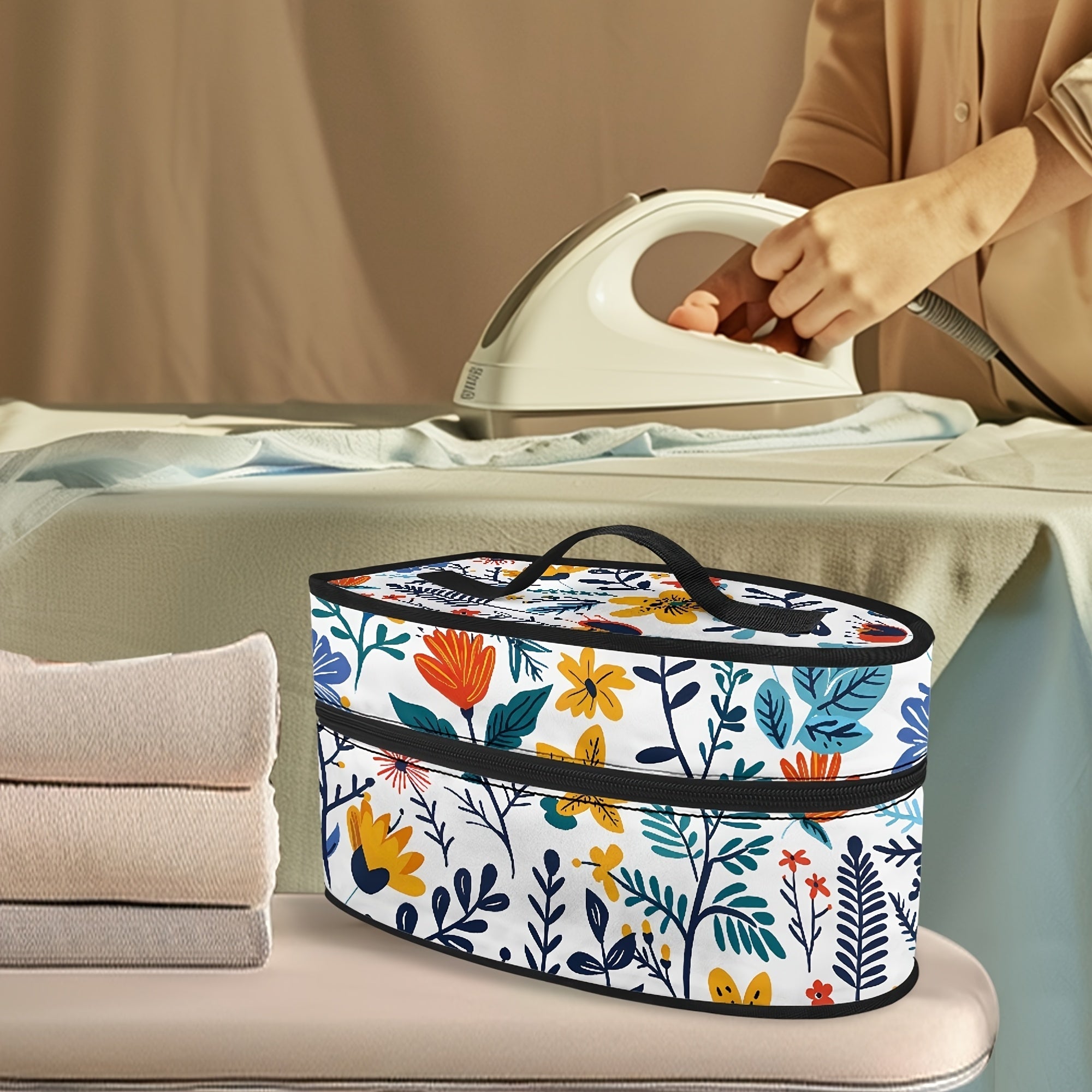 Floral Butterfly Ironing Bag with Top Handle and Double Zipper for Travel Storage