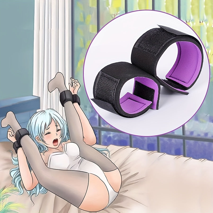 Adult Bondage Set with Hand and Foot Restraints, Black and Purple, Soft Material