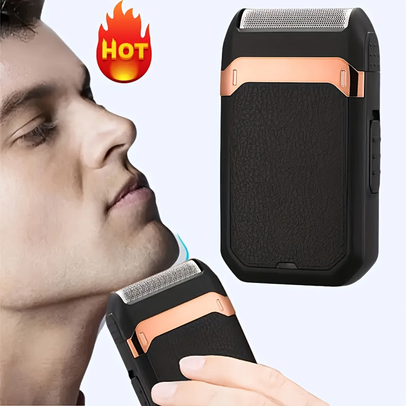 Afeitadora eléctrica recargable por USB para hombres, ligera, para uso en seco y húmedo, cortapelos para barba de doble uso, hoja de aluminio, carga rápida, elegante, duradera