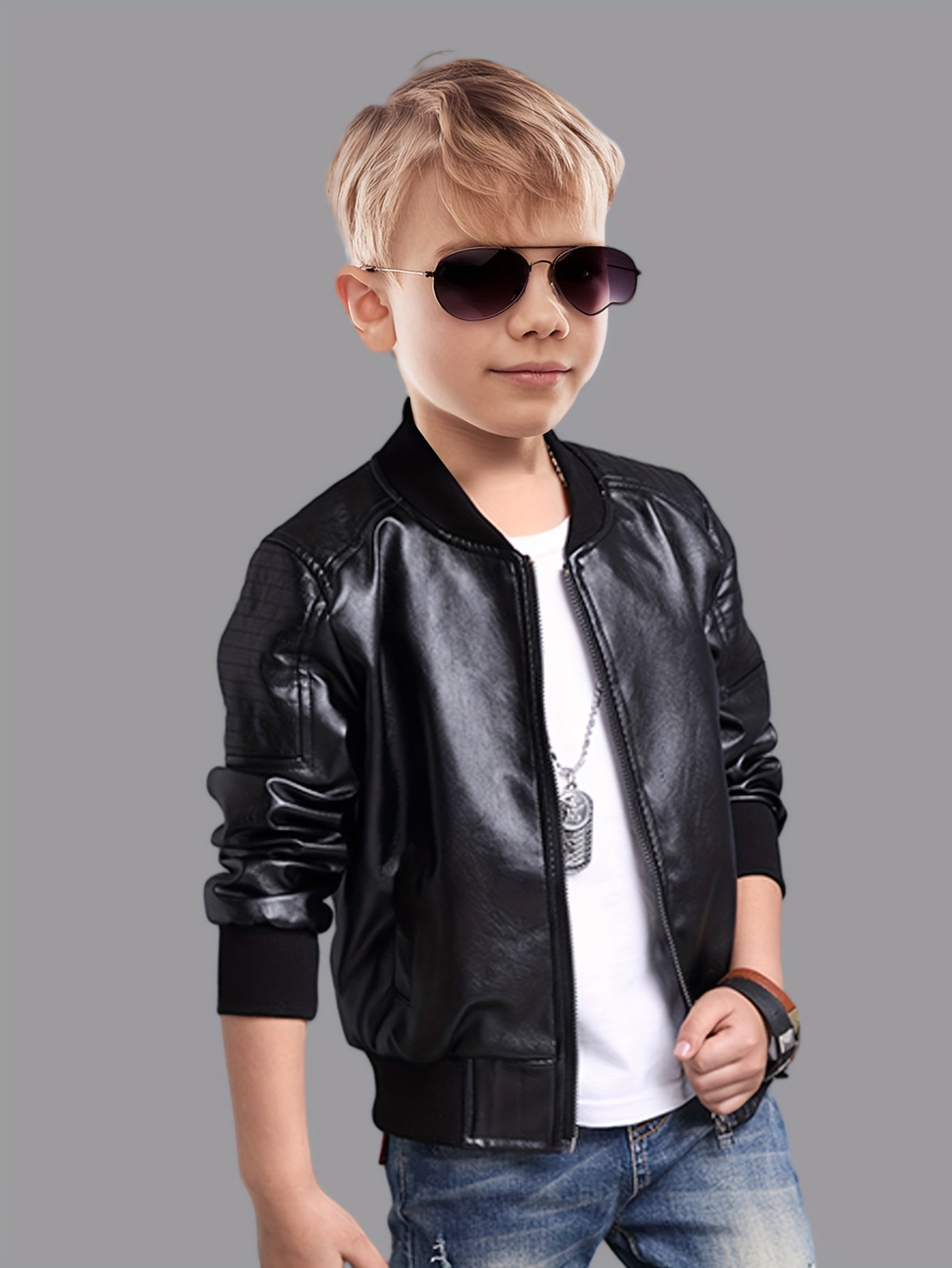 Kids Boys Zip-Up Jacket for Fall and Winter Polyester Solid Casual Over 3 Years