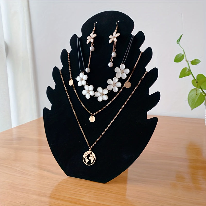 Black Plush Jewelry Display Stand with Pendant Holder and Notches