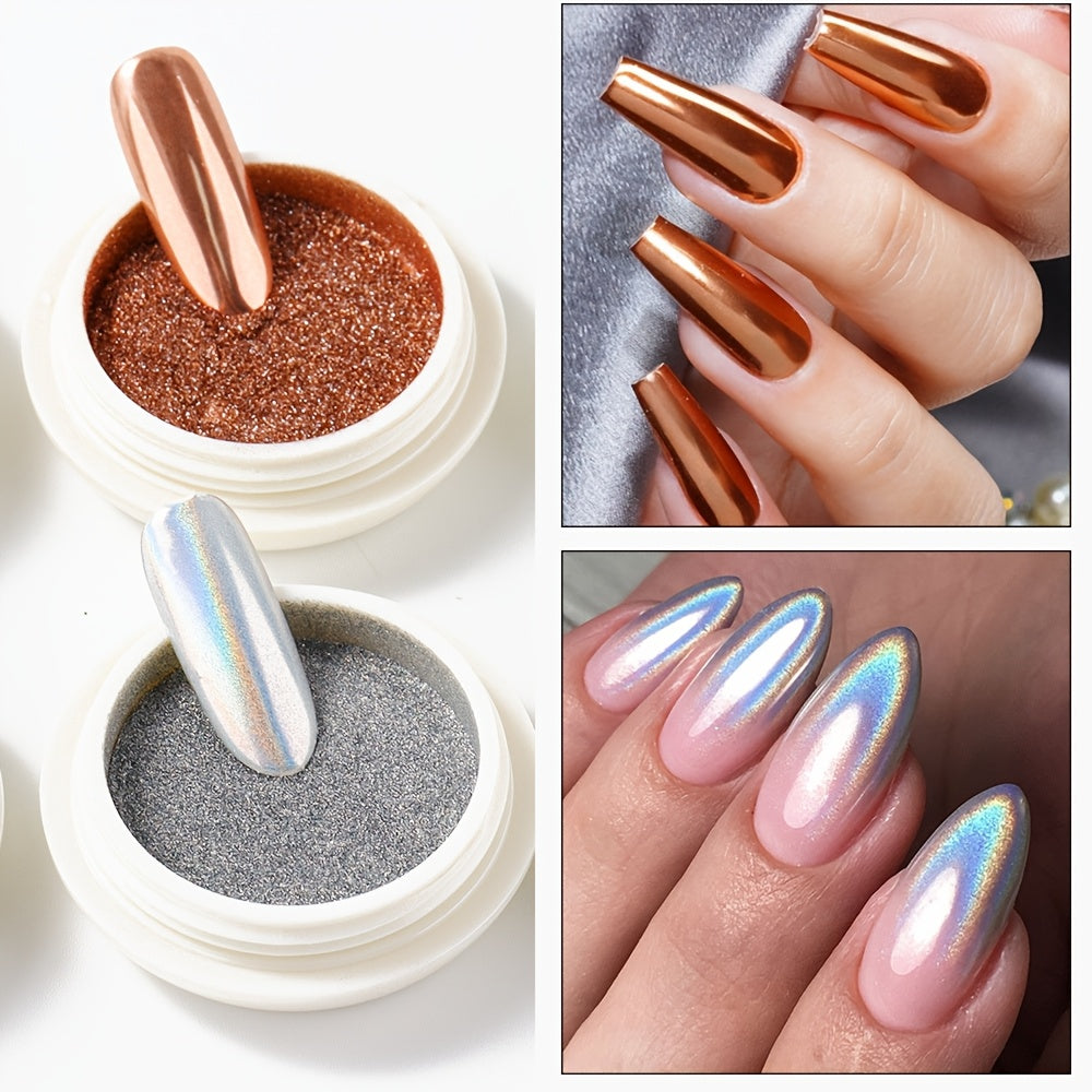 6 Pieces Chrome Mirror Nail Powder Set Metallic Gold Silver for Nail Art