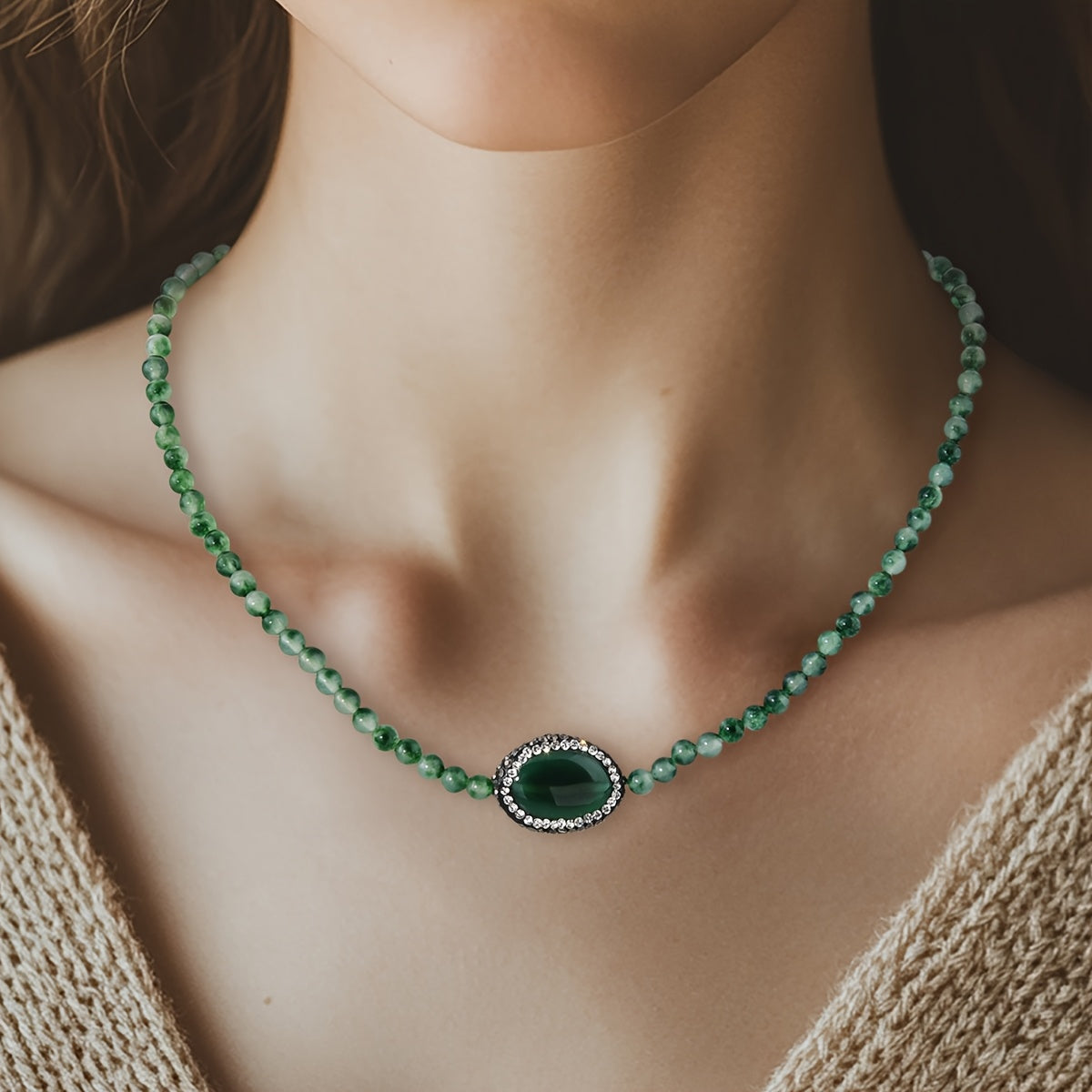 Beaded Necklace with Amethyst Pendant for Women Jewelry Gift