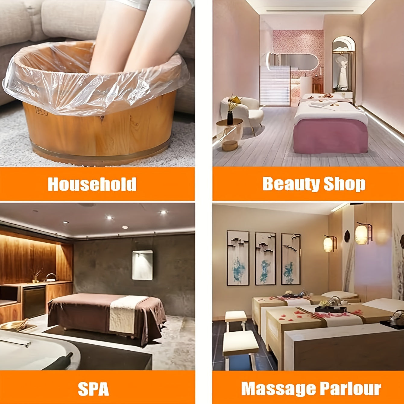 80-Pack Transparent Plastic Foot Spa Liners for Home Salon Hotel Use