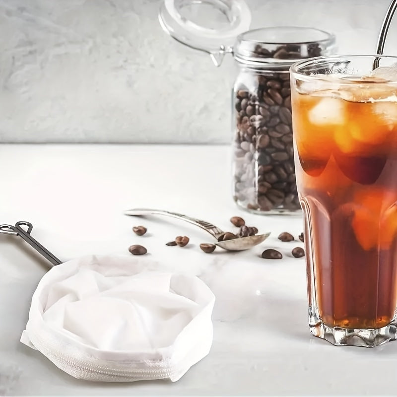 Reusable Mesh Coffee Tea Filter Bag with Stainless Steel Handle for Drip Brewing