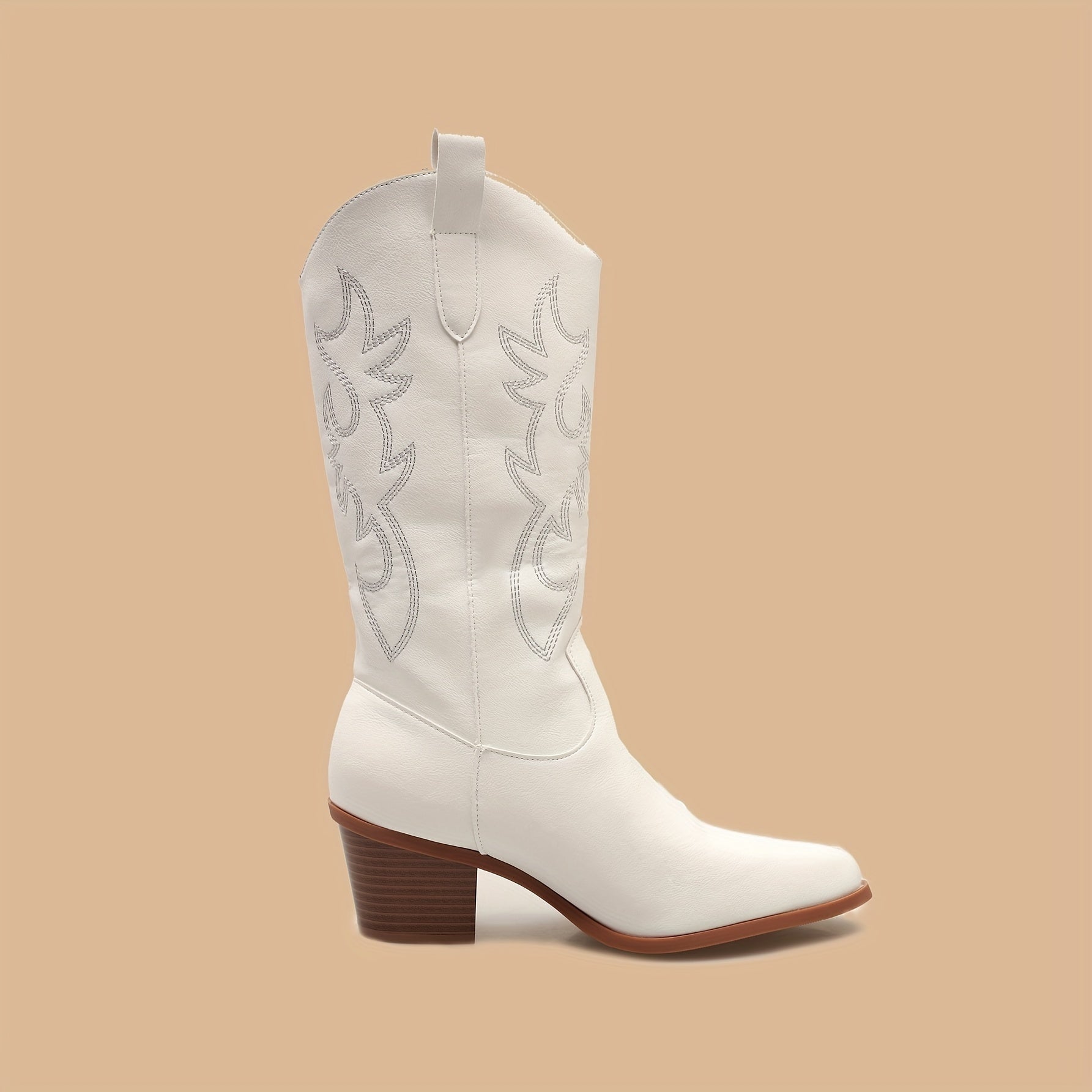Women's Western Cowboy Boots with V-Cut Embroidery Wide Calf