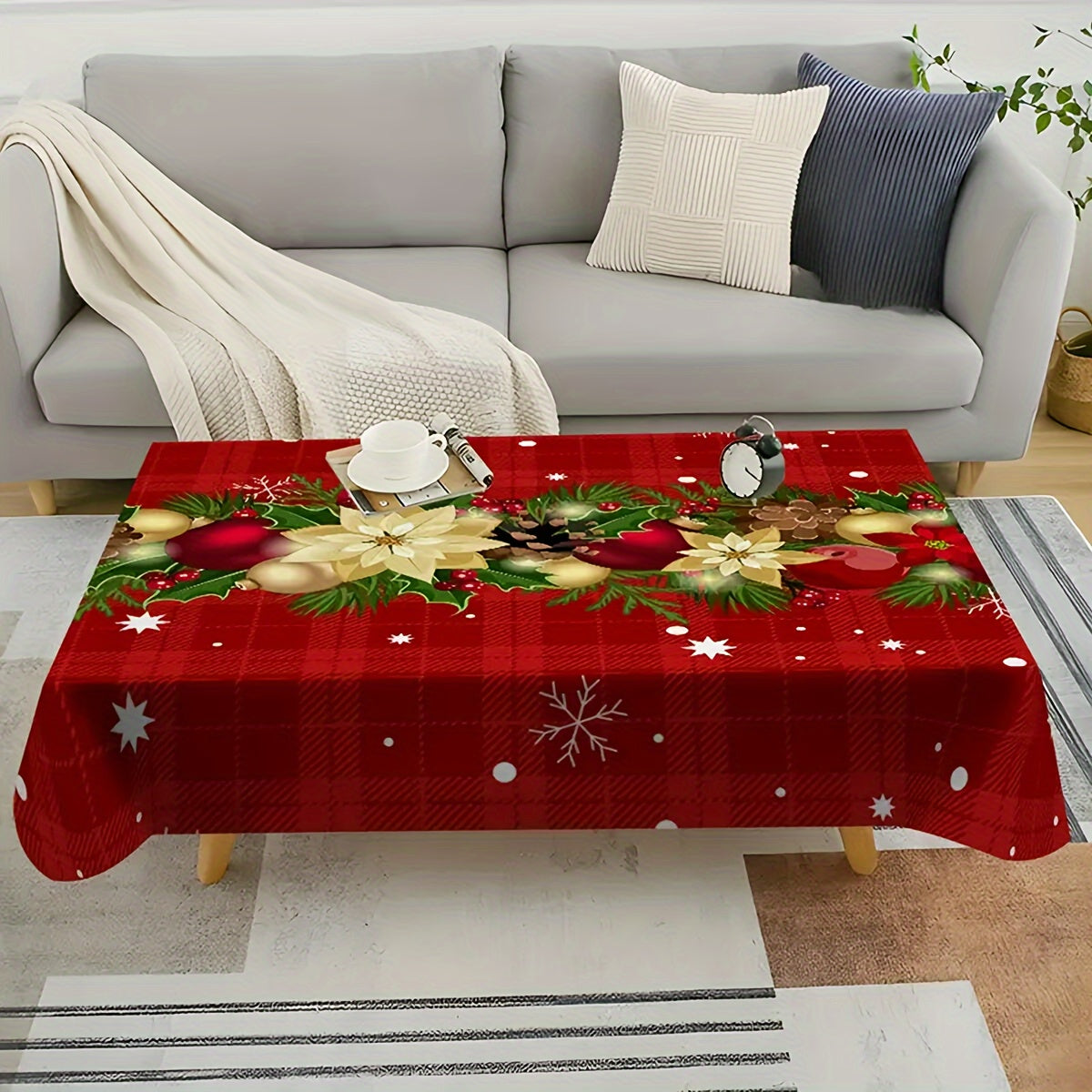 Stain-Resistant Holiday Party Tablecloth Machine Washable Easy to Clean