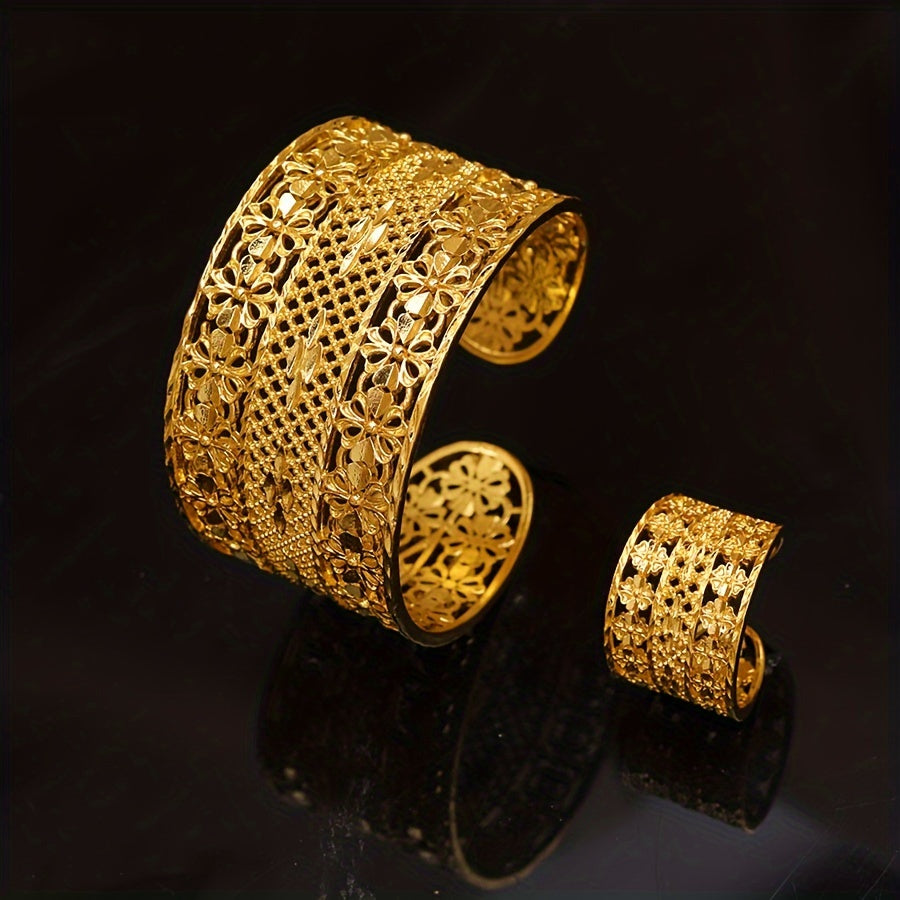 [Eng yaxshi tanlov] Elegant minimalist qotishma uzuk va bilaguzuk to'plami, tasodifiy yoki rasmiy tadbirlar uchun zamonaviy bo'sh ochiq dizayn, O'rta Sharq uslubidan ilhomlangan, mukammal sovg'a