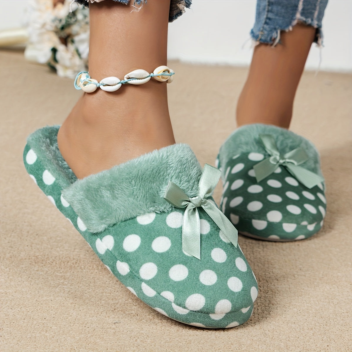 Women’s Butterfly Pattern Warm Indoor Anti-Slip Couple Slippers with Thick Sole