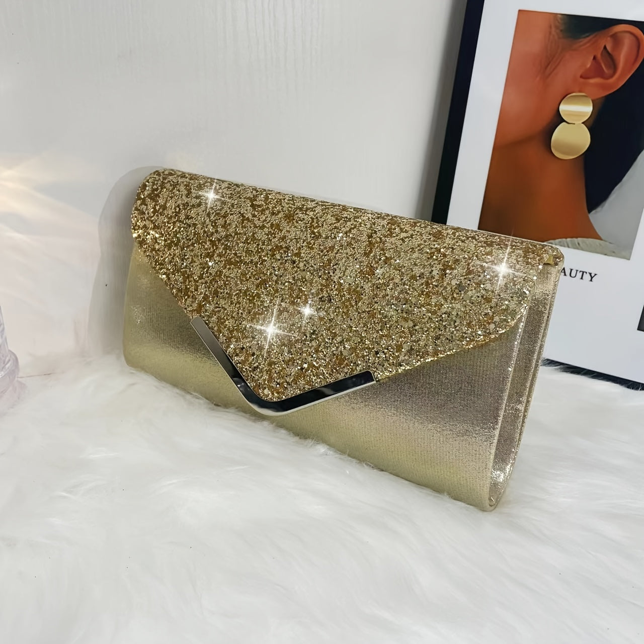 Sequin Embellished Evening Clutch Bag for Weddings and Parties in Gold Silver Grey Black